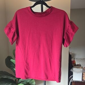 Women's Red Ruffle Sleeve Top Blouse